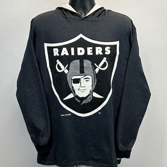 Vintage 90s Las Vegas Raiders Hooded T Shirt NFL Long Sleeve Hoodie Gray L Large - Picture 2 of 8
